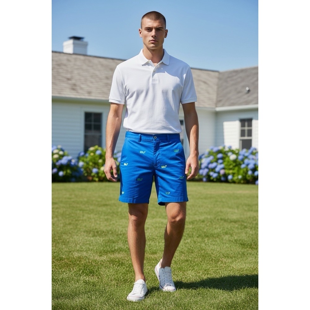 Vineyard Vines Breaker Shorts 28 Blue Embroidered Whale Chino Golf Preppy Men's - Picture 2 of 10